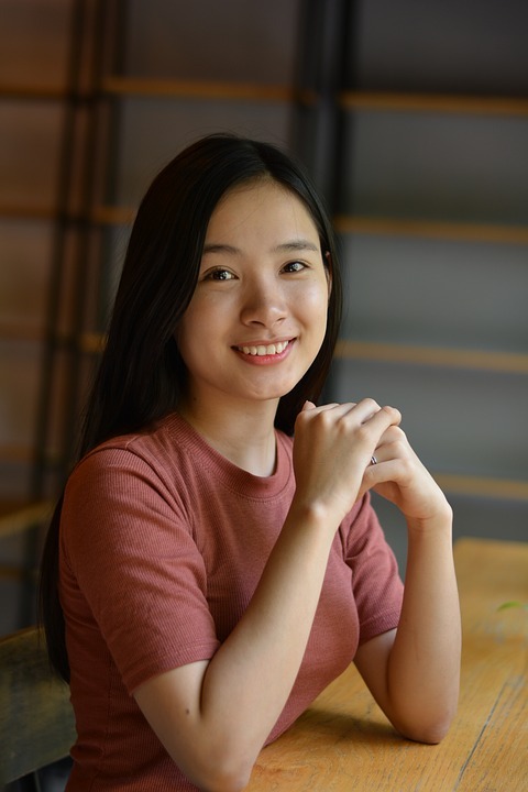 Smiling girl with black hair